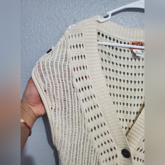 MUDD 100% Cotton Country White Plunging V-Neck Crochet Buttom Down Vest Size XL - Picture 4 of 11